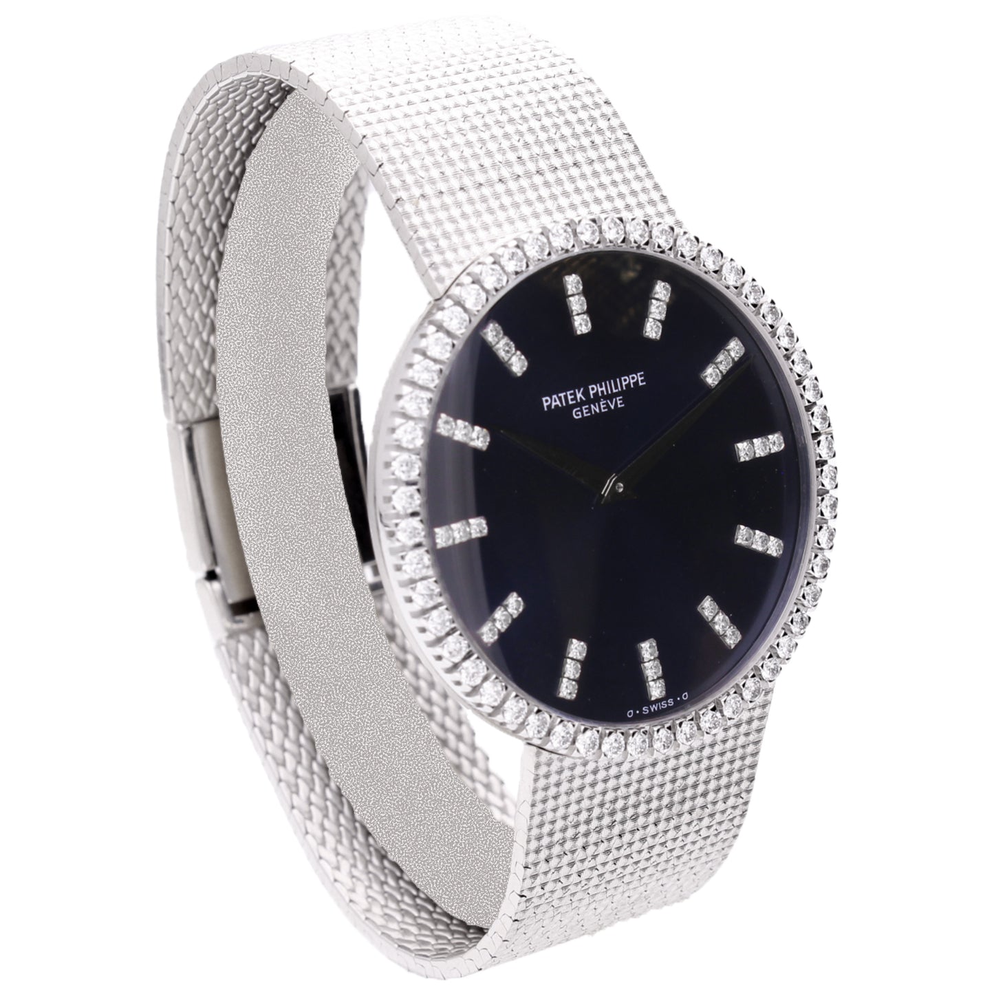 18ct white gold Patek Philippe ref. 3588/7 Automatic bracelet watch with cobalt blue dial. Made 1978