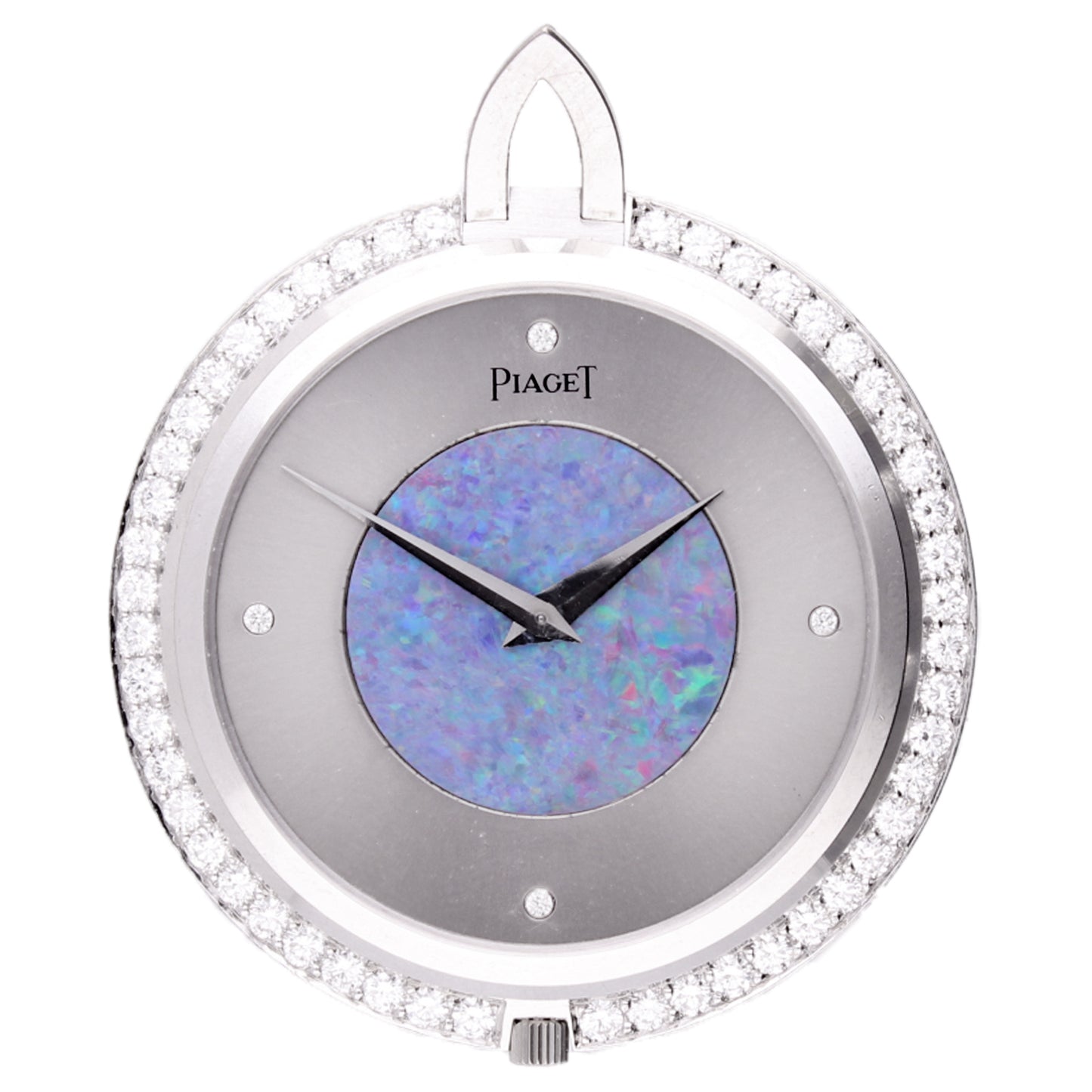 18ct white gold Piaget Pocketwatch with pavé diamond set and opal dial. Made 1970