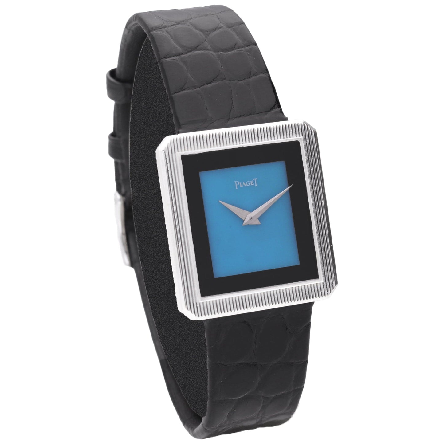 18ct white gold Piaget ref. 9154 Protocole wristwatch with onyx/turquoise dial. Made 1975
