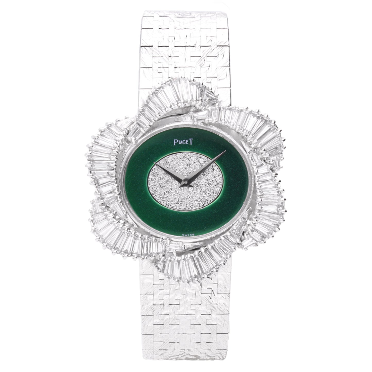 18ct white gold Piaget ref. 9802 bracelet watch with enamel & pavé diamond dial. Made 1977