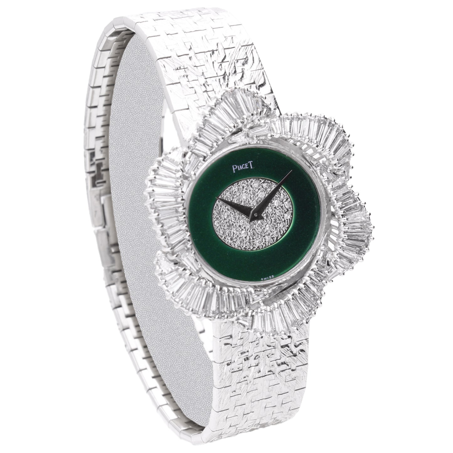 18ct white gold Piaget ref. 9802 bracelet watch with enamel & pavé diamond dial. Made 1977