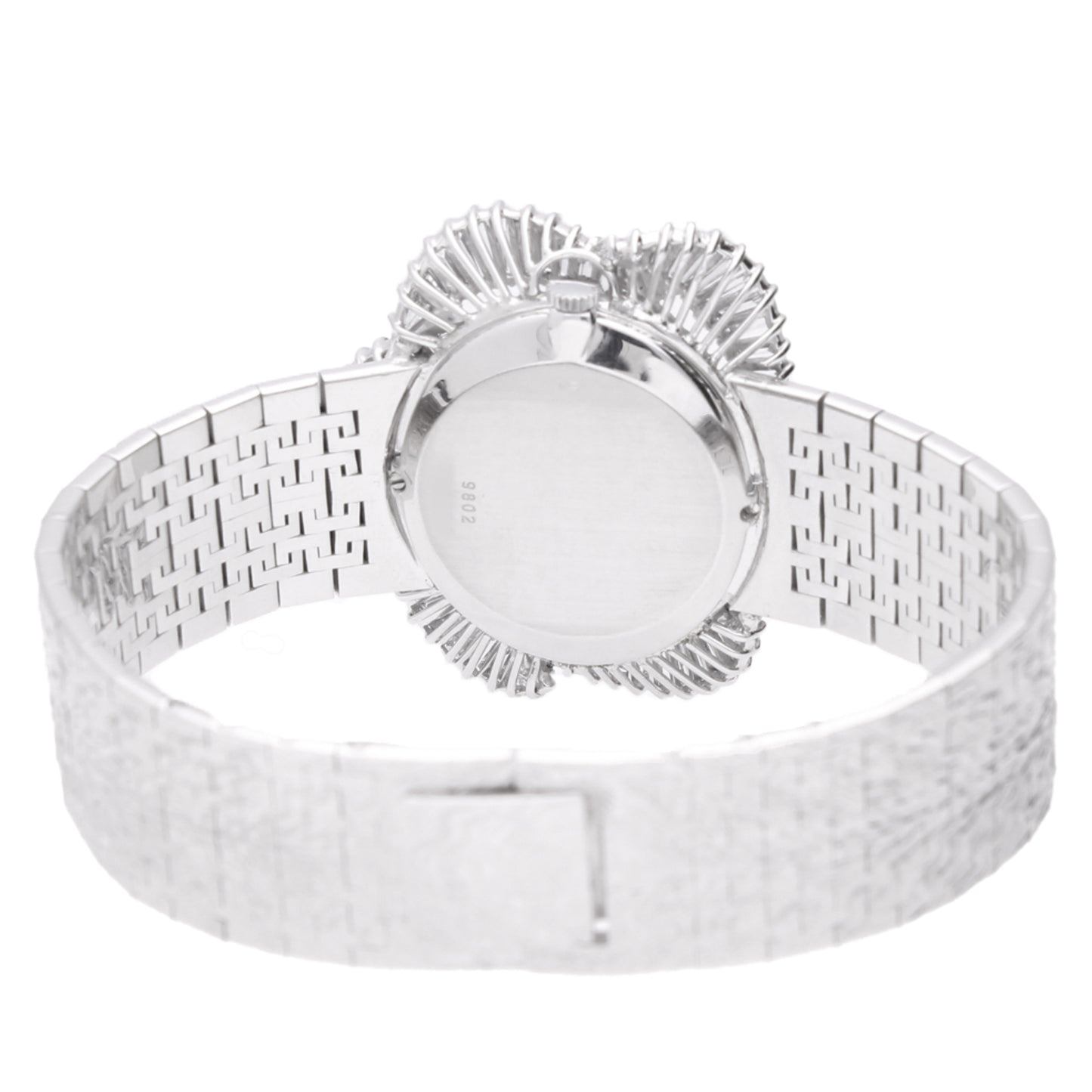 18ct white gold Piaget ref. 9802 bracelet watch with enamel & pavé diamond dial. Made 1977
