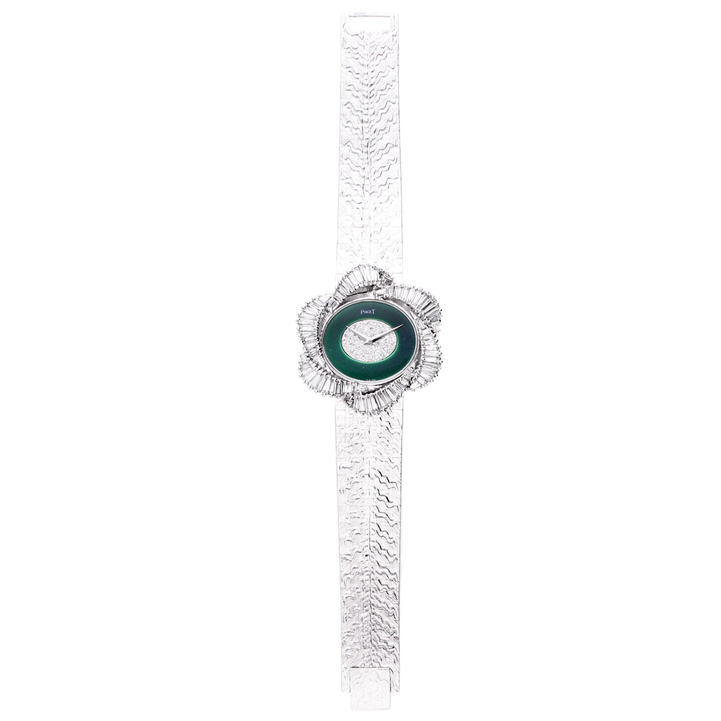 18ct white gold Piaget ref. 9802 bracelet watch with enamel & pavé diamond dial. Made 1977