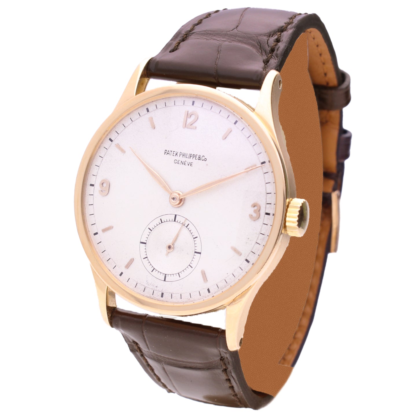 18ct rose gold Patek Philippe ref. 570 Calatravone wristwatch. Made 1946
