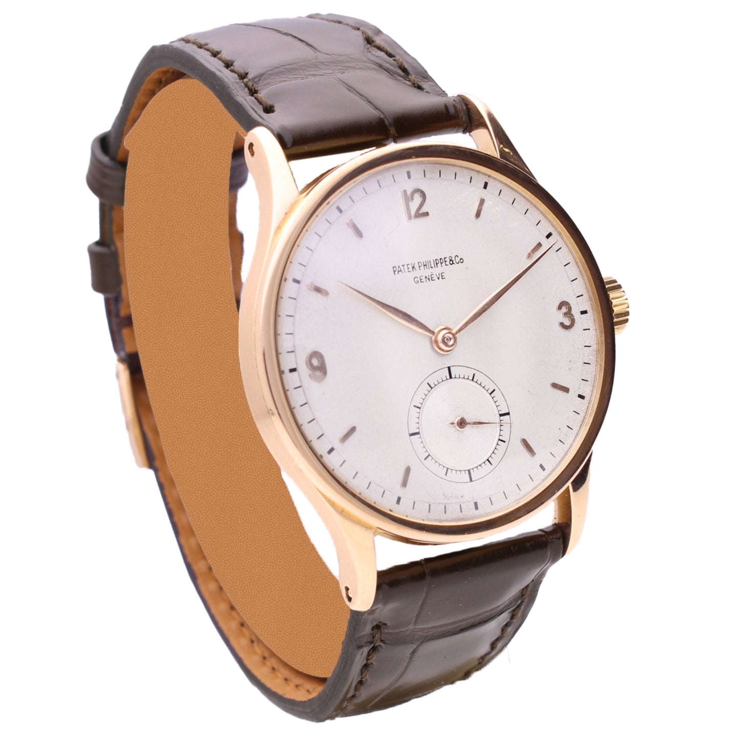 18ct rose gold Patek Philippe ref. 570 Calatravone wristwatch. Made 1946