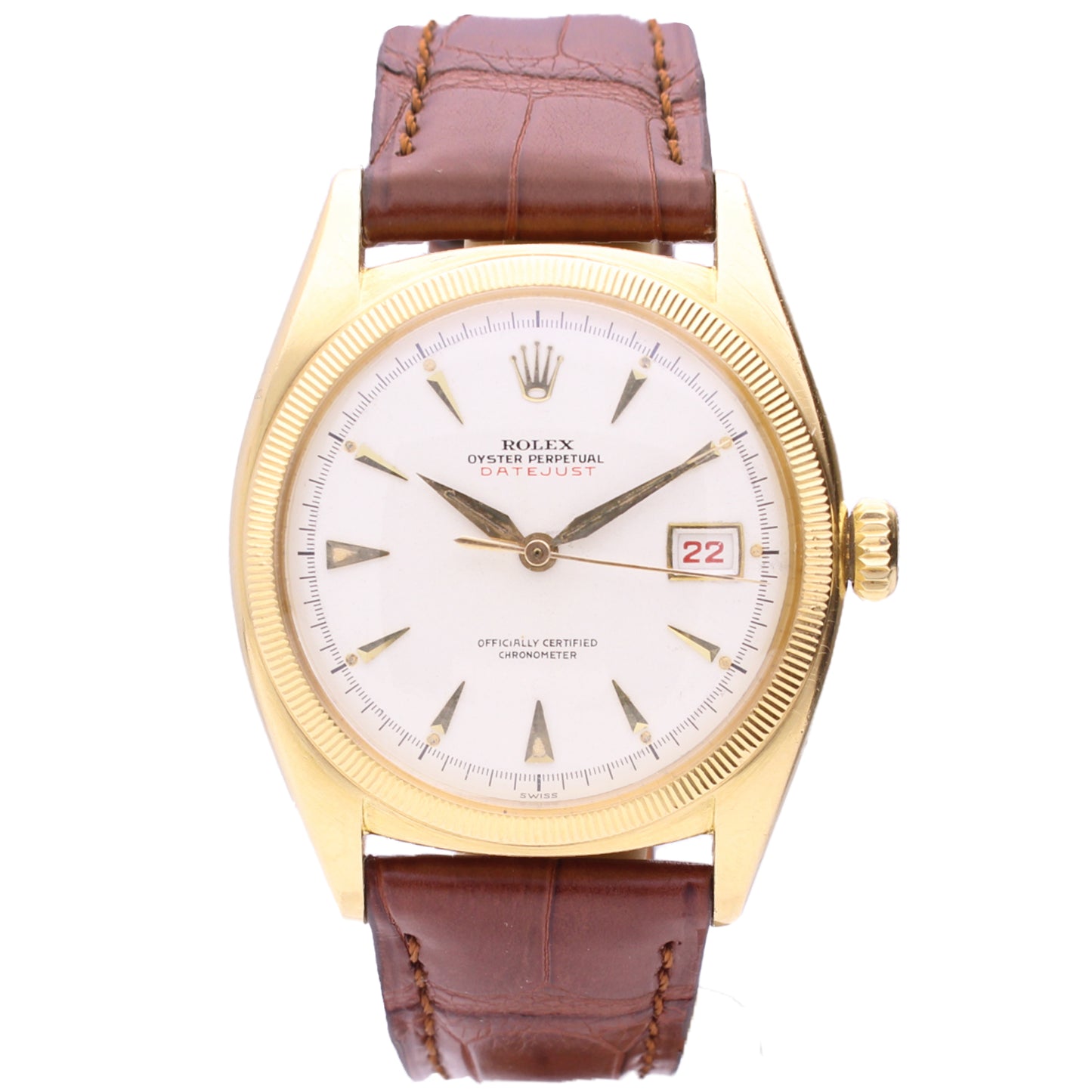 18ct yellow gold Rolex ref. 6105 Datejust Oyster Perpetual wristwatch with date. Made 1952