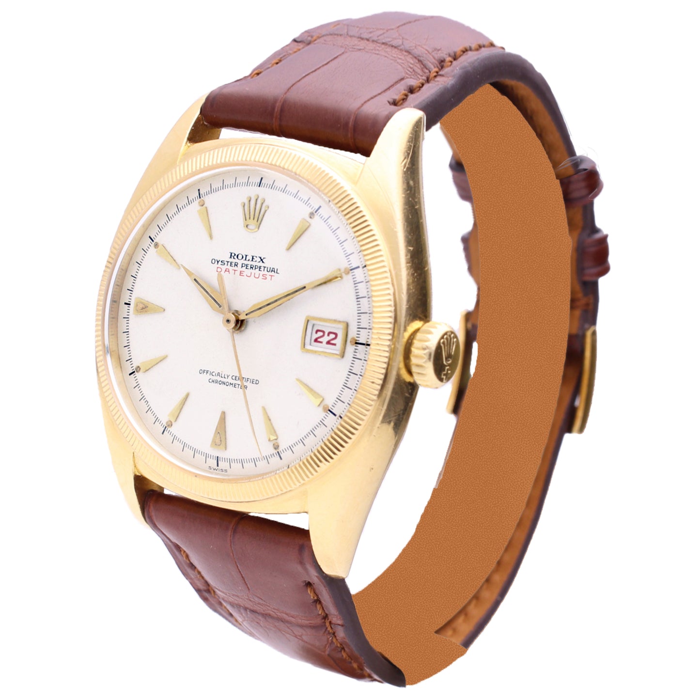 18ct yellow gold Rolex ref. 6105 Datejust Oyster Perpetual wristwatch with date. Made 1952
