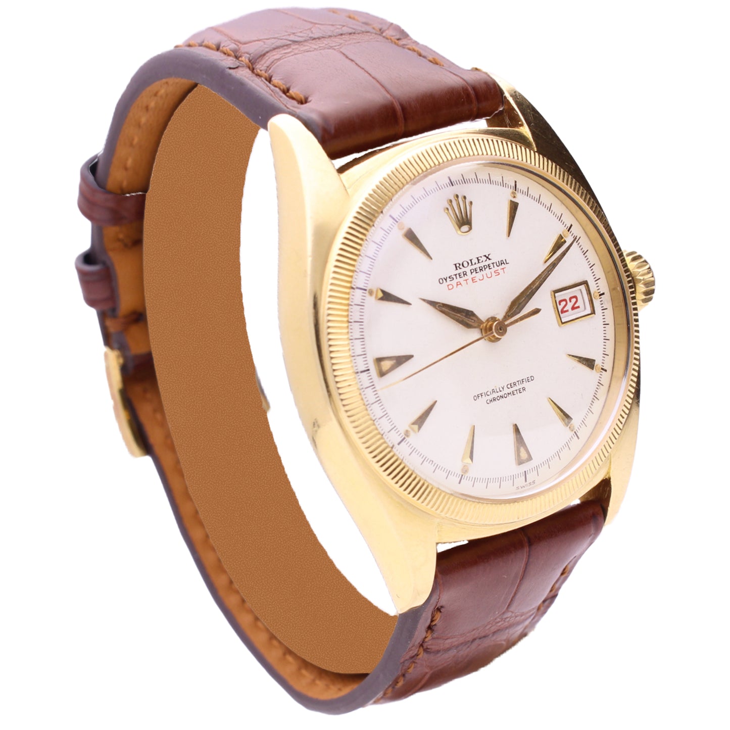 18ct yellow gold Rolex ref. 6105 Datejust Oyster Perpetual wristwatch with date. Made 1952