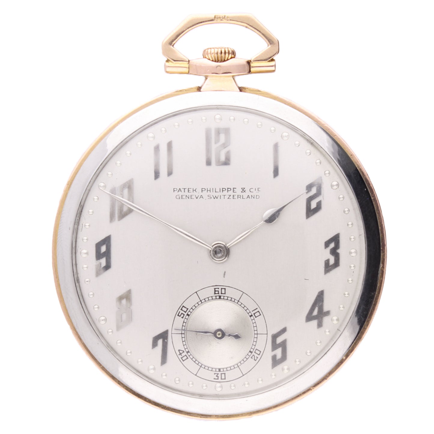 18ct white & rose gold Patek Philippe open faced pocketwatch. Made 1929