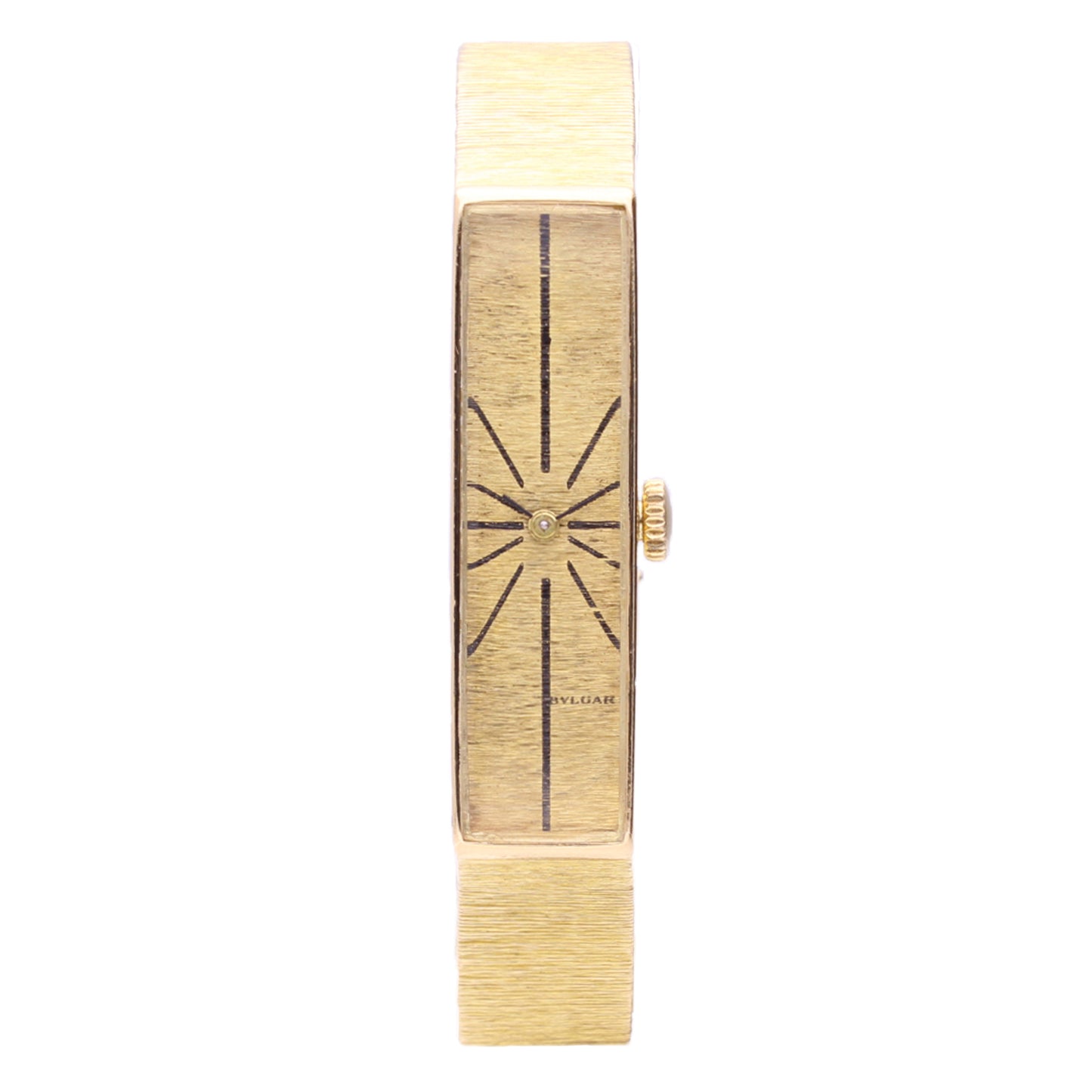 18ct yellow gold UTI cuff watch retailed by BVLGARI. Made 1970
