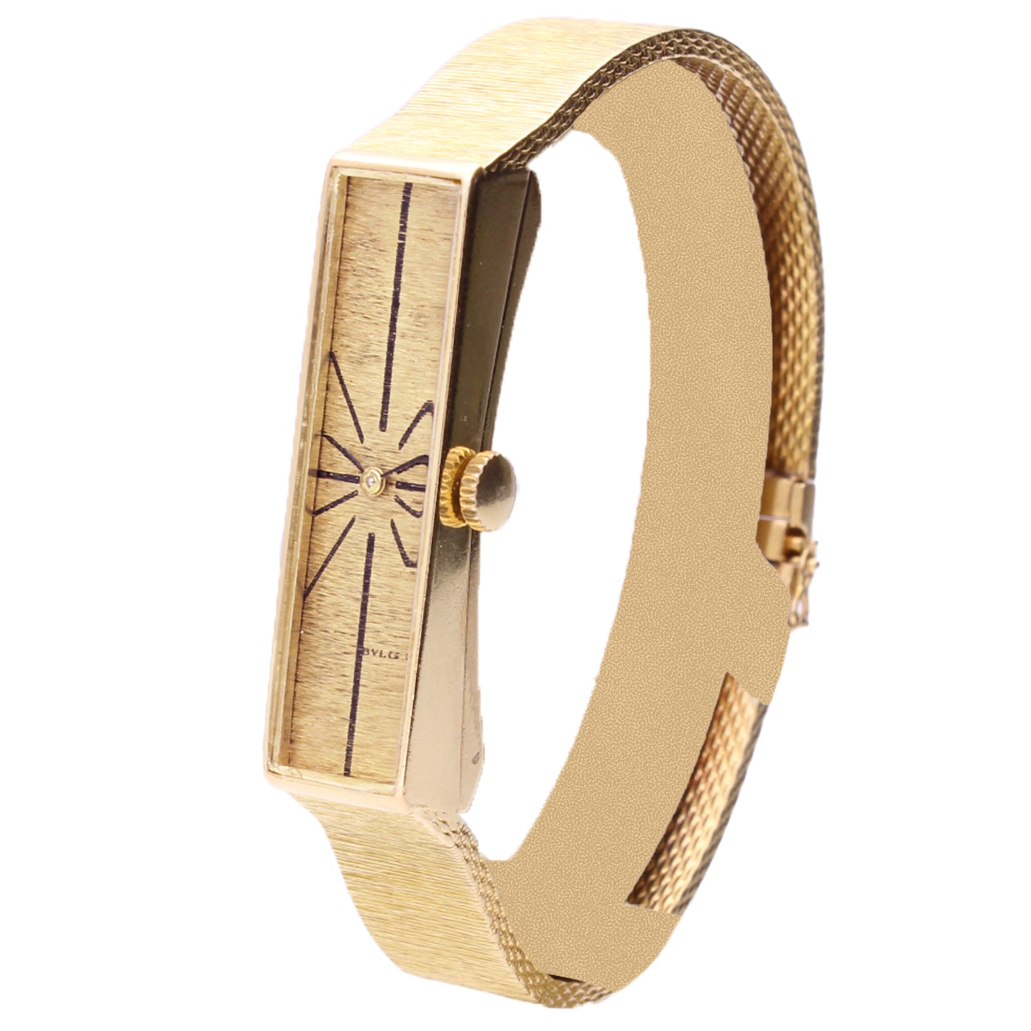 18ct yellow gold UTI cuff watch retailed by BVLGARI. Made 1970