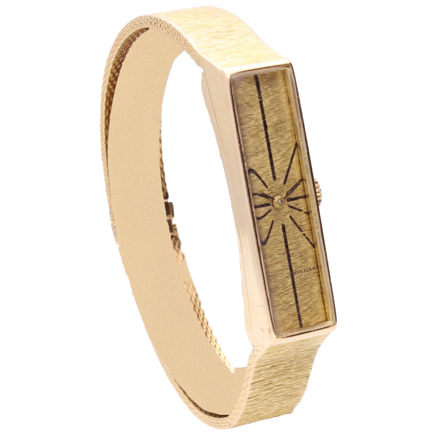 18ct yellow gold UTI cuff watch retailed by BVLGARI. Made 1970