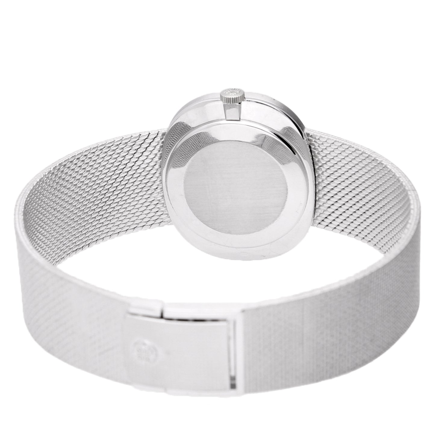 18ct white gold Patek Philippe ref. 3581/1 Ellipse bracelet watch with cobalt blue dial, retailed by Gübelin. Made 1972