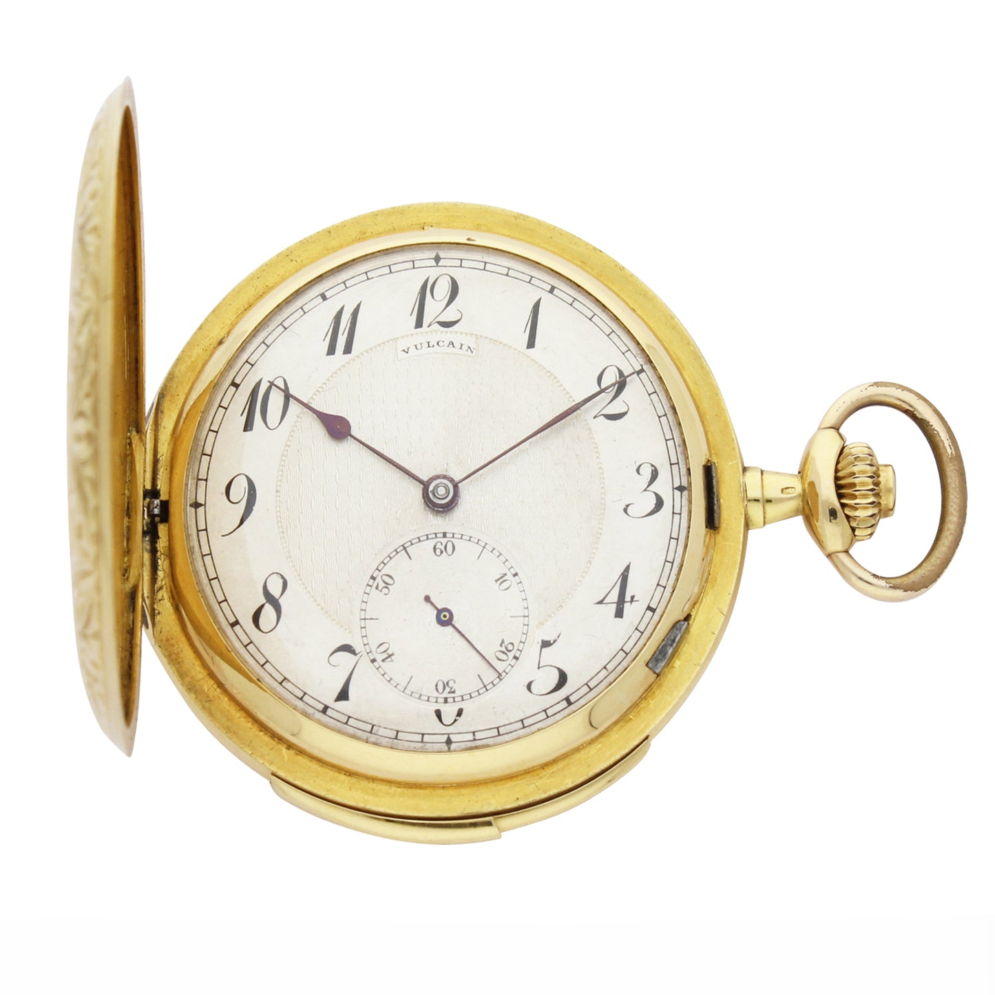18ct yellow gold Vulcain, engraved full hunter minute repeating pocket watch. Circa 1890s