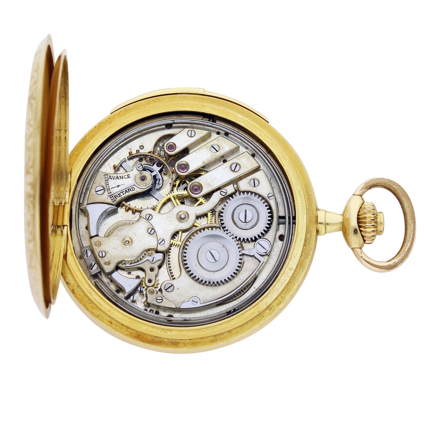 18ct yellow gold Vulcain, engraved full hunter minute repeating pocket watch. Circa 1890s