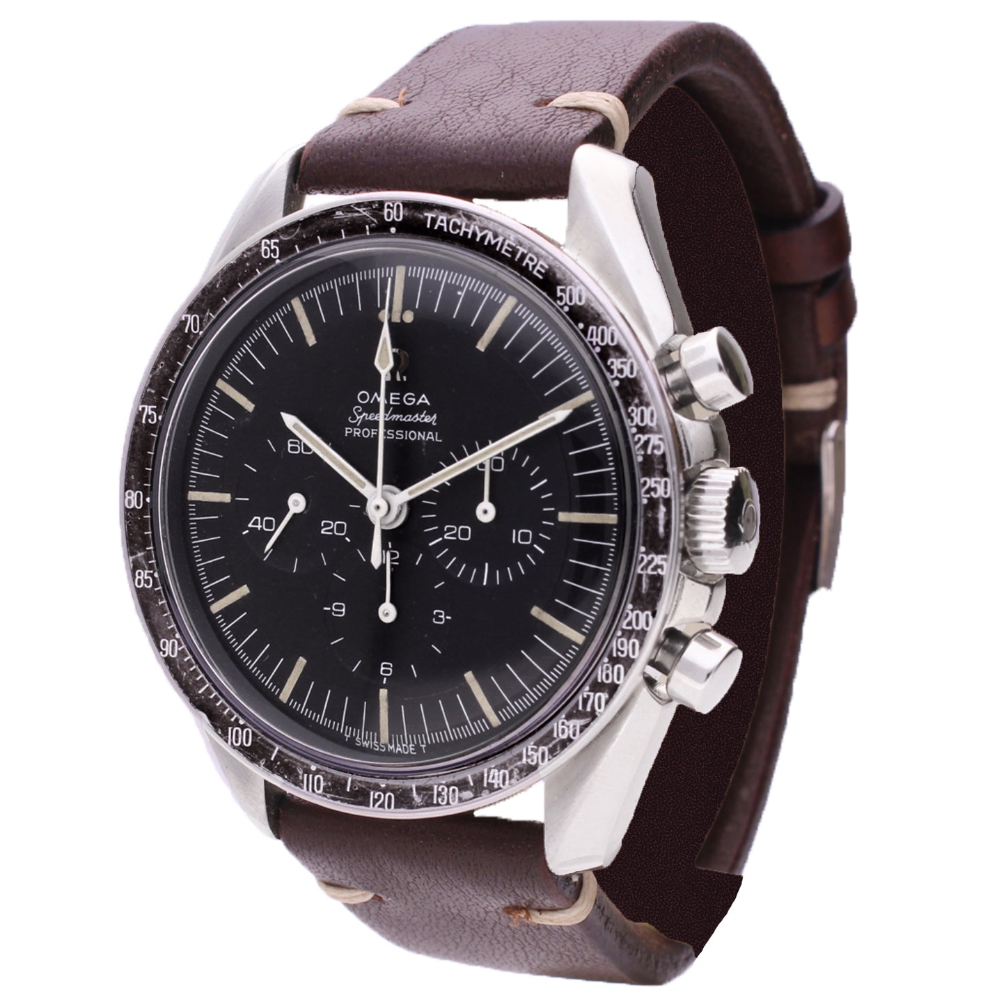 Stainless steel OMEGA ref. 105.012 Speedmaster Professional chronograph wristwatch. Made 1967