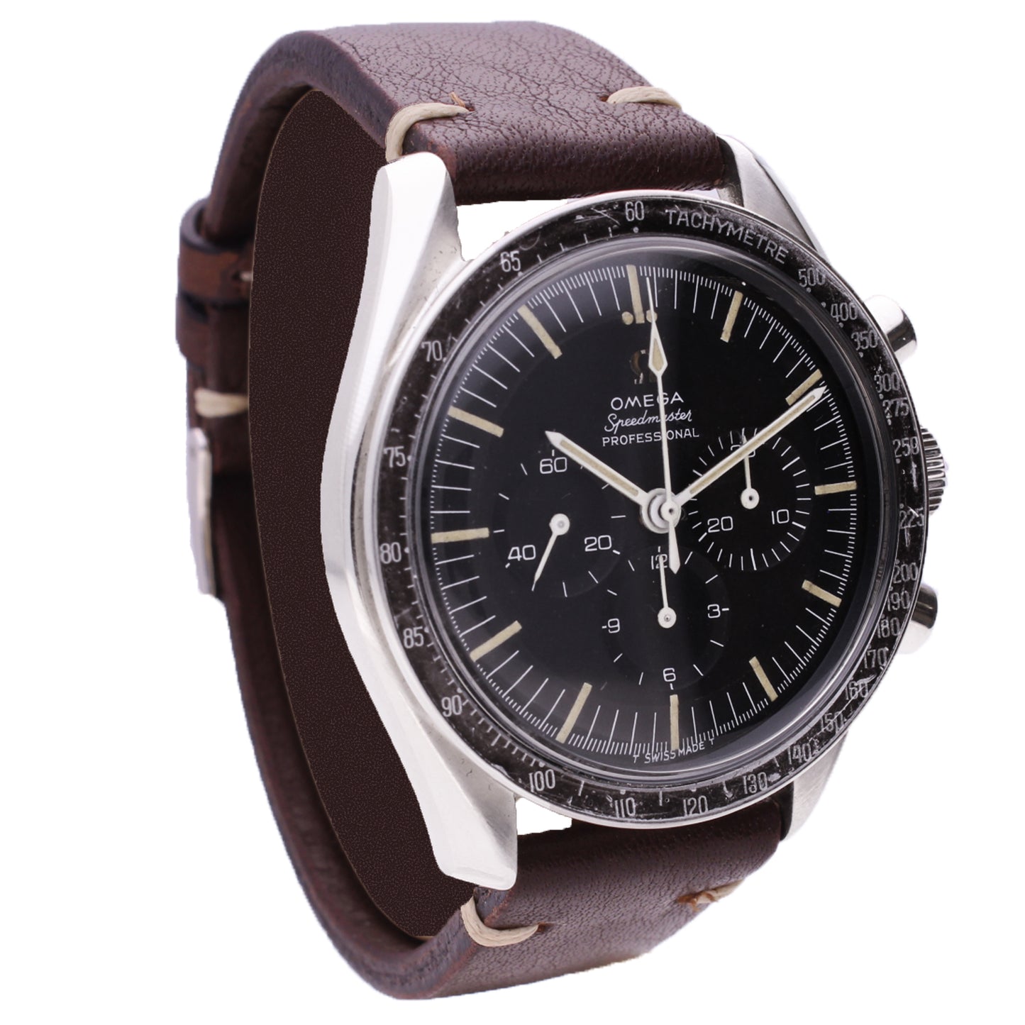 Stainless steel OMEGA ref. 105.012 Speedmaster Professional chronograph wristwatch. Made 1967