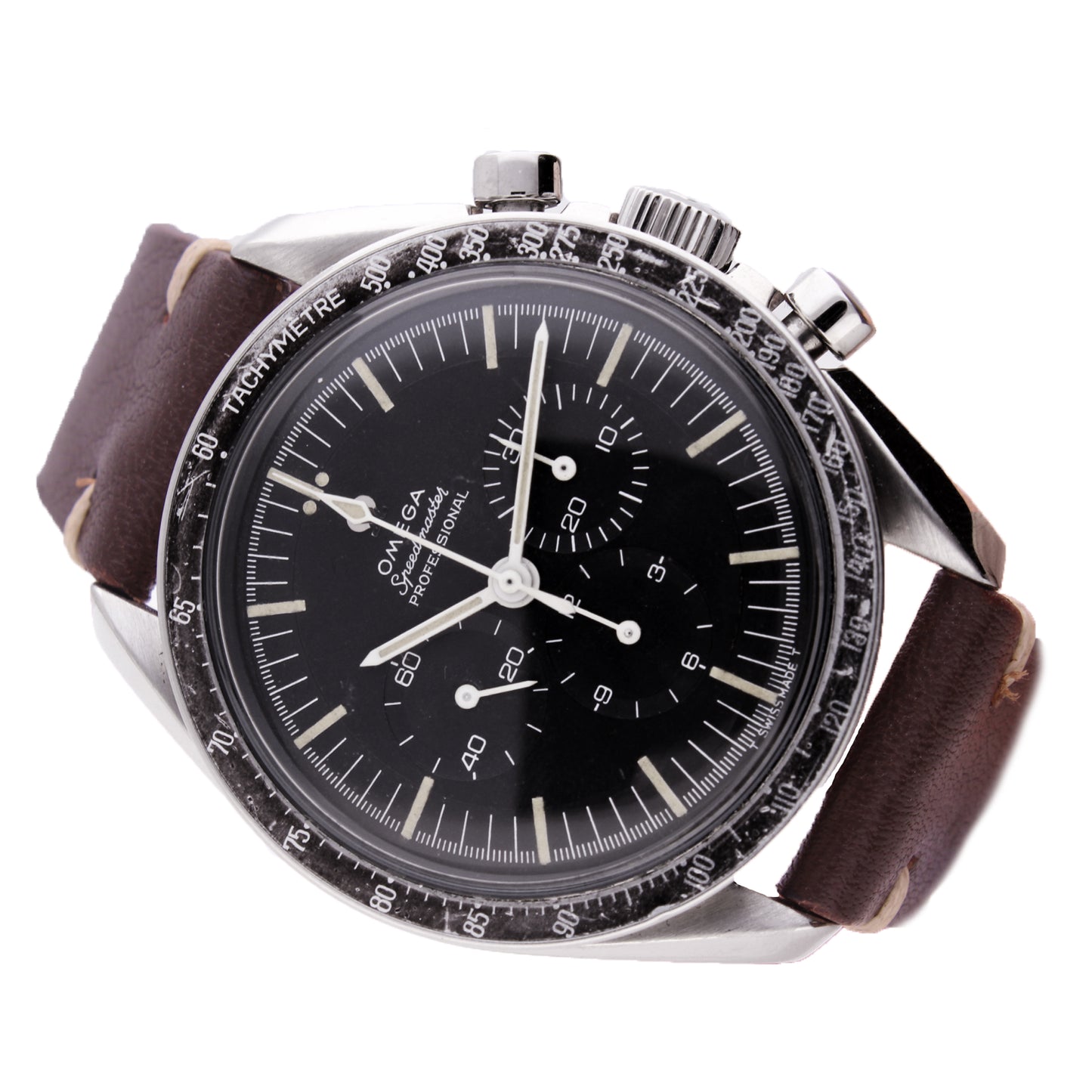 Stainless steel OMEGA ref. 105.012 Speedmaster Professional chronograph wristwatch. Made 1967
