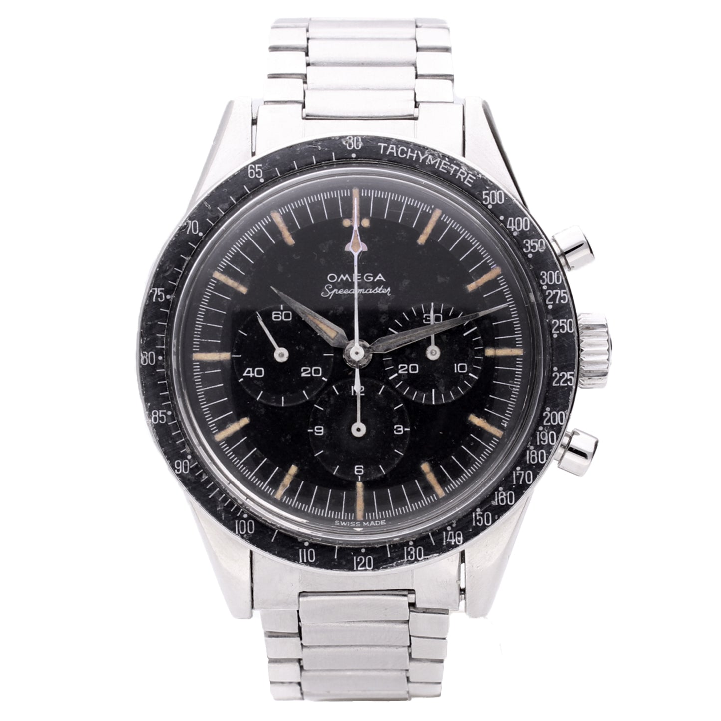 Stainless steel OMEGA ref. 105.002 'FAP' Speedmaster chronograph wristwatch. Made 1963
