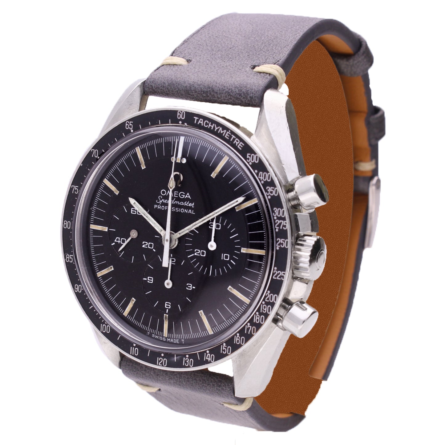 Stainless steel OMEGA ref. 145.022-68 Speedmaster 'transitional' Professional chronograph wristwatch. Made 1969
