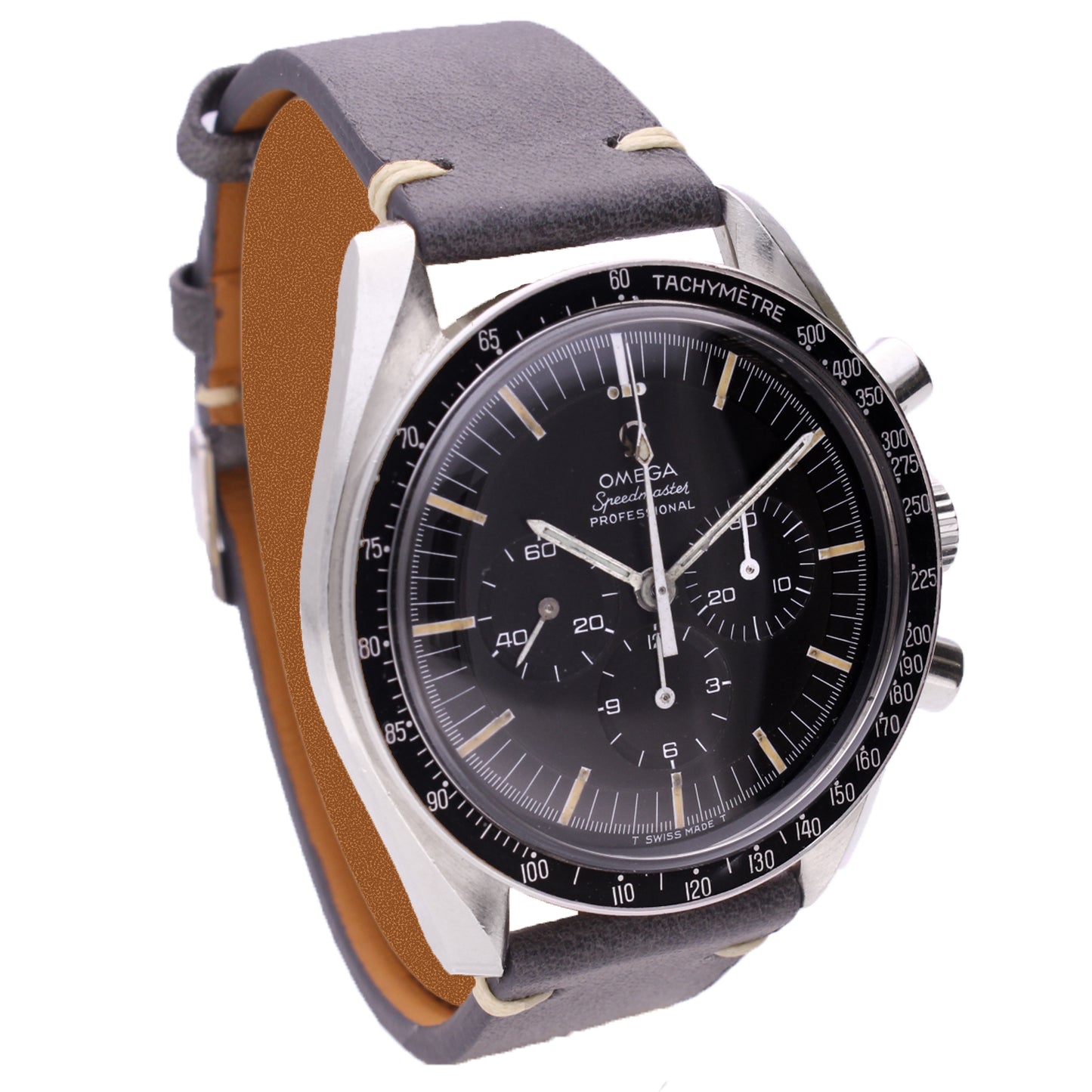 Stainless steel OMEGA ref. 145.022-68 Speedmaster 'transitional' Professional chronograph wristwatch. Made 1969