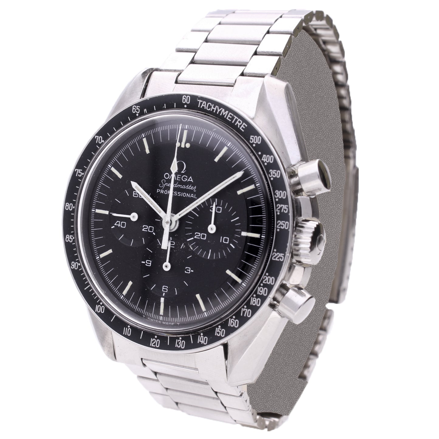 Stainless steel OMEGA ref. 145.022 Speedmaster Professional chronograph wristwatch. Made 1971