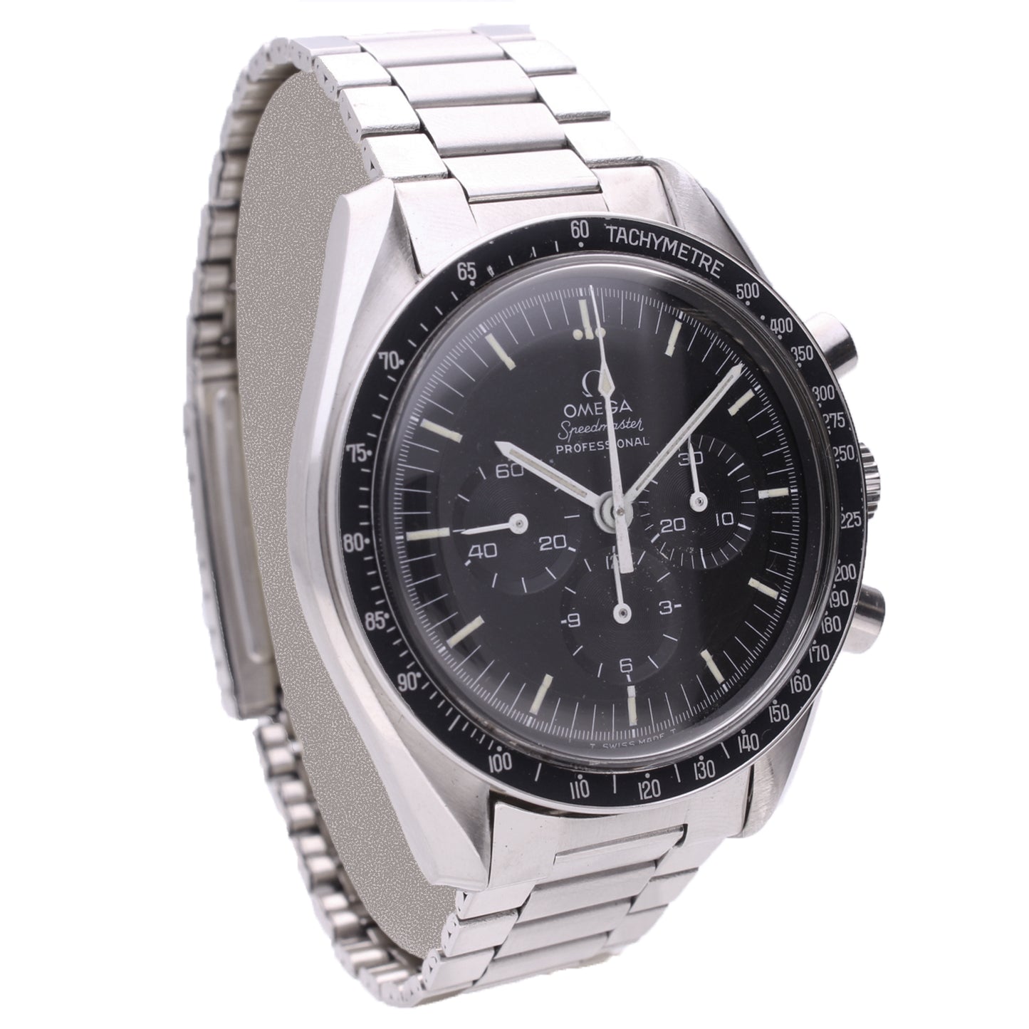 Stainless steel OMEGA ref. 145.022 Speedmaster Professional chronograph wristwatch. Made 1971