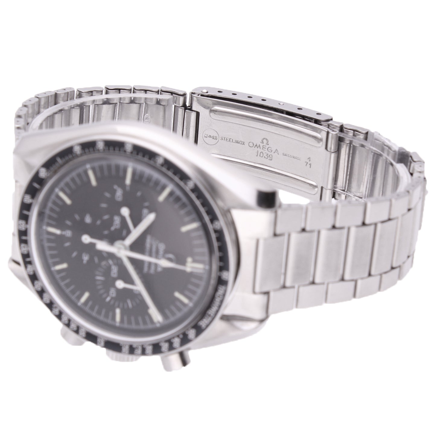 Stainless steel OMEGA ref. 145.022 Speedmaster Professional chronograph wristwatch. Made 1971