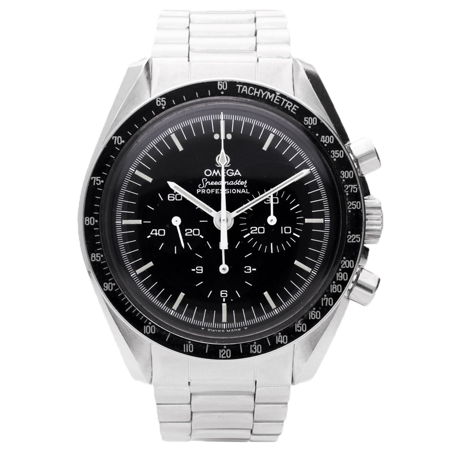 Stainless steel OMEGA ref. 145.022 Speedmaster professional chronograph wristwatch. Made 1977