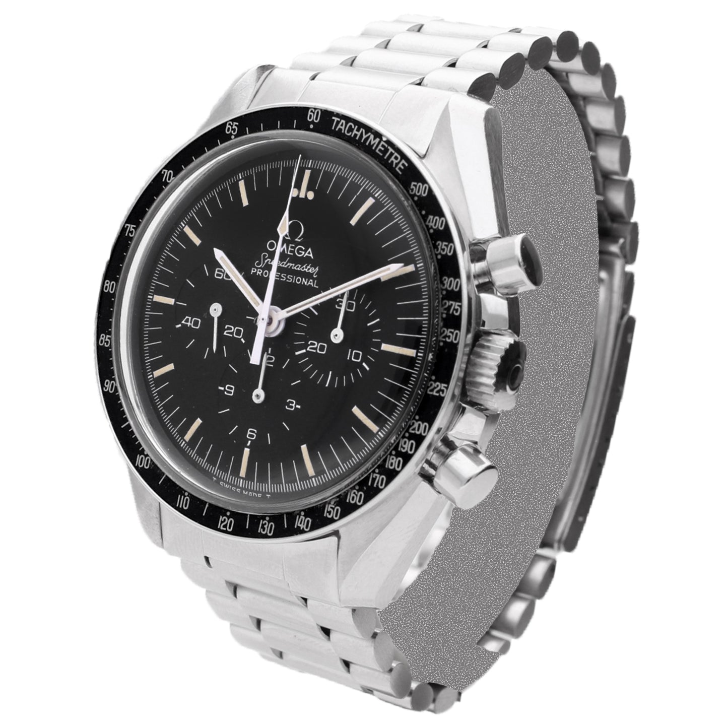 Stainless steel OMEGA ref. 145.022 Speedmaster professional chronograph wristwatch. Made 1977