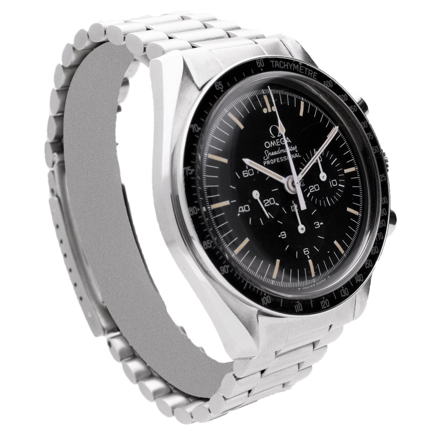 Stainless steel OMEGA ref. 145.022 Speedmaster professional chronograph wristwatch. Made 1977