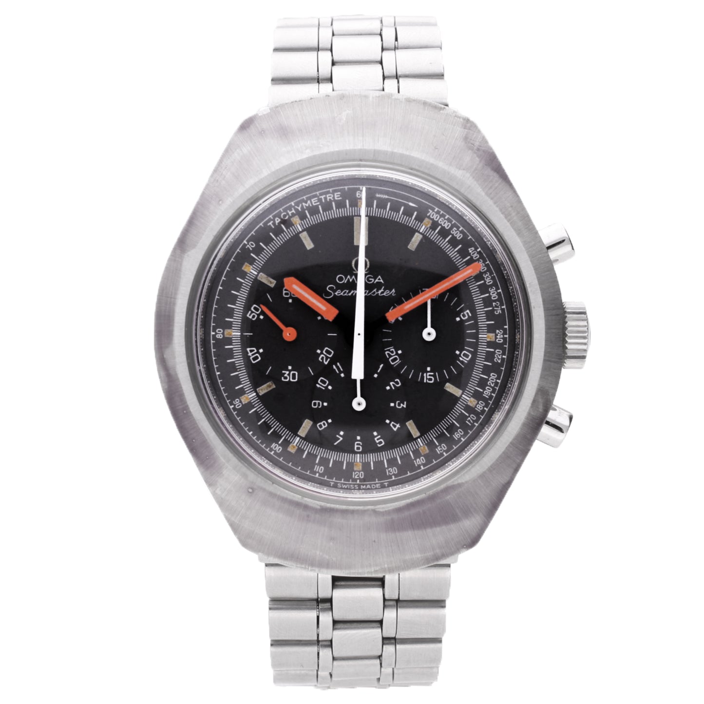 Stainless steel OMEGA Seamaster 'Flat jedi' chronograph wristwatch. Made 1971
