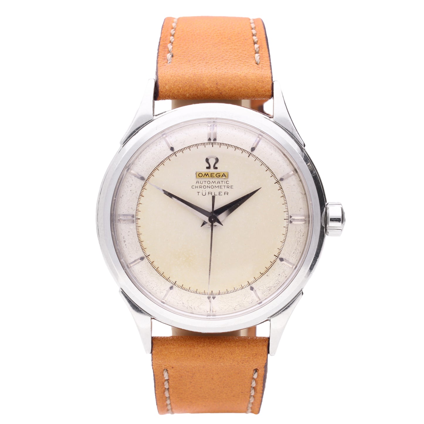 Stainless steel OMEGA Chronomètre automatic wristwatch, retailed by TÜRLER. Made 1952