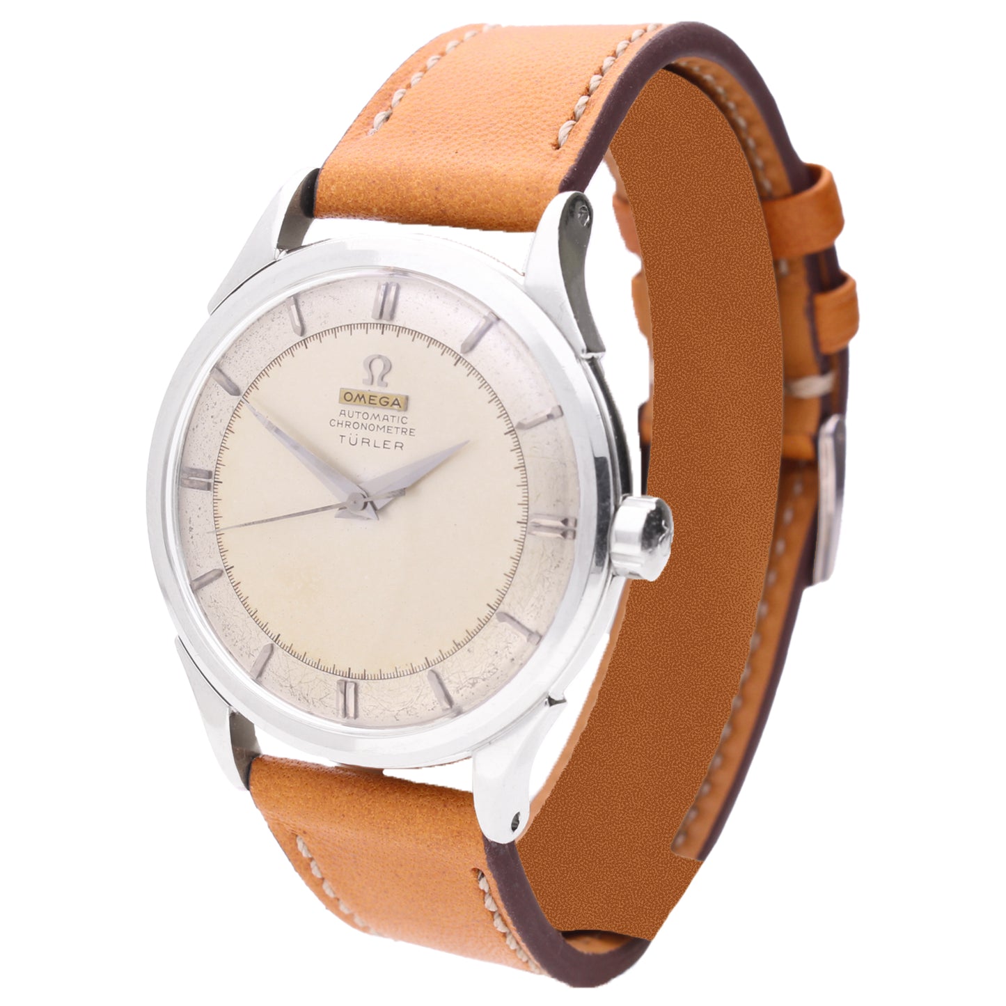 Stainless steel OMEGA Chronomètre automatic wristwatch, retailed by TÜRLER. Made 1952