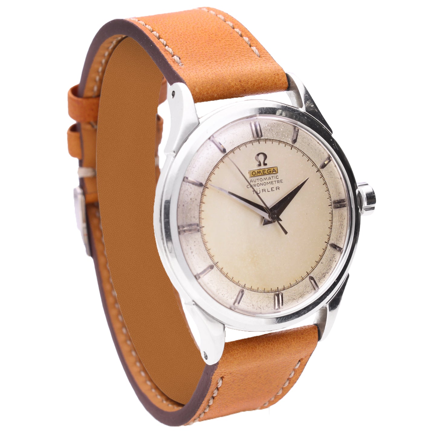 Stainless steel OMEGA Chronomètre automatic wristwatch, retailed by TÜRLER. Made 1952