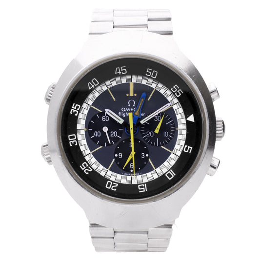 Stainless steel OMEGA 2nd Generation 'Flightmaster' chronograph wristwatch. Made 1976