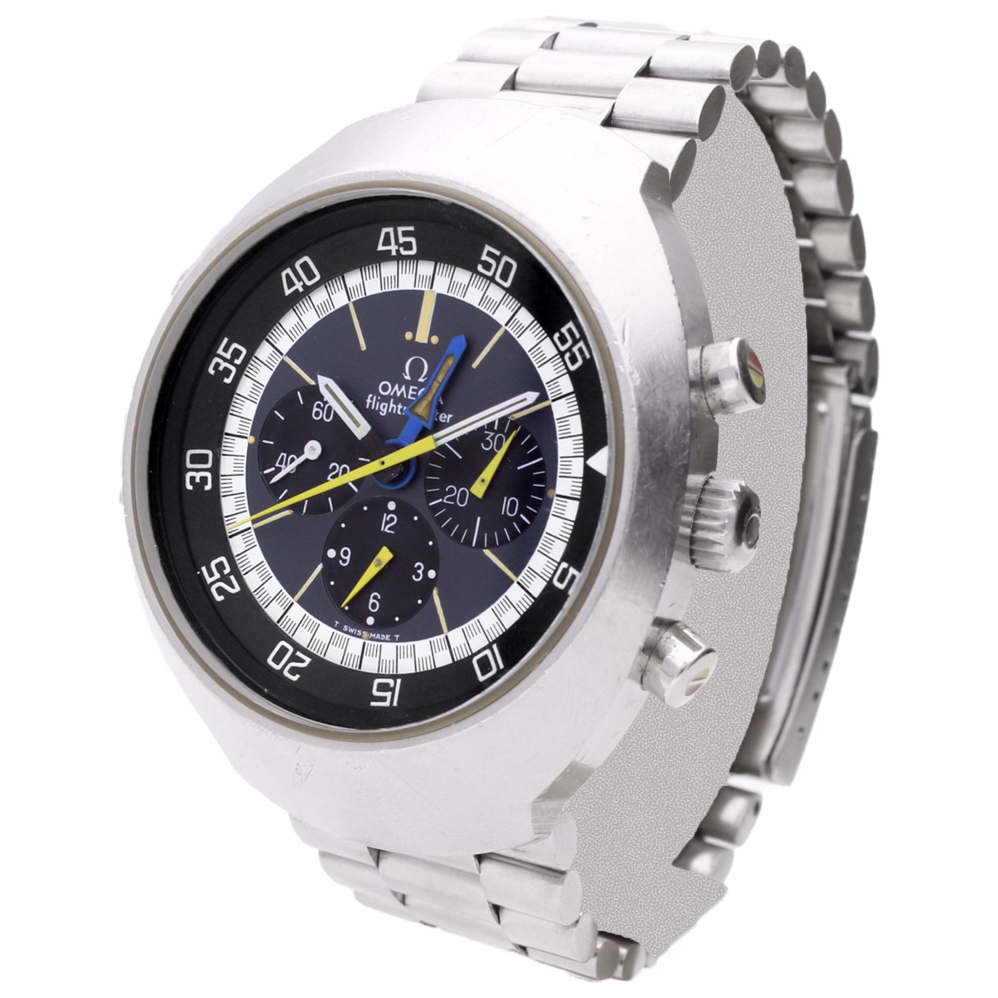 Stainless steel OMEGA 2nd Generation 'Flightmaster' chronograph wristwatch. Made 1976