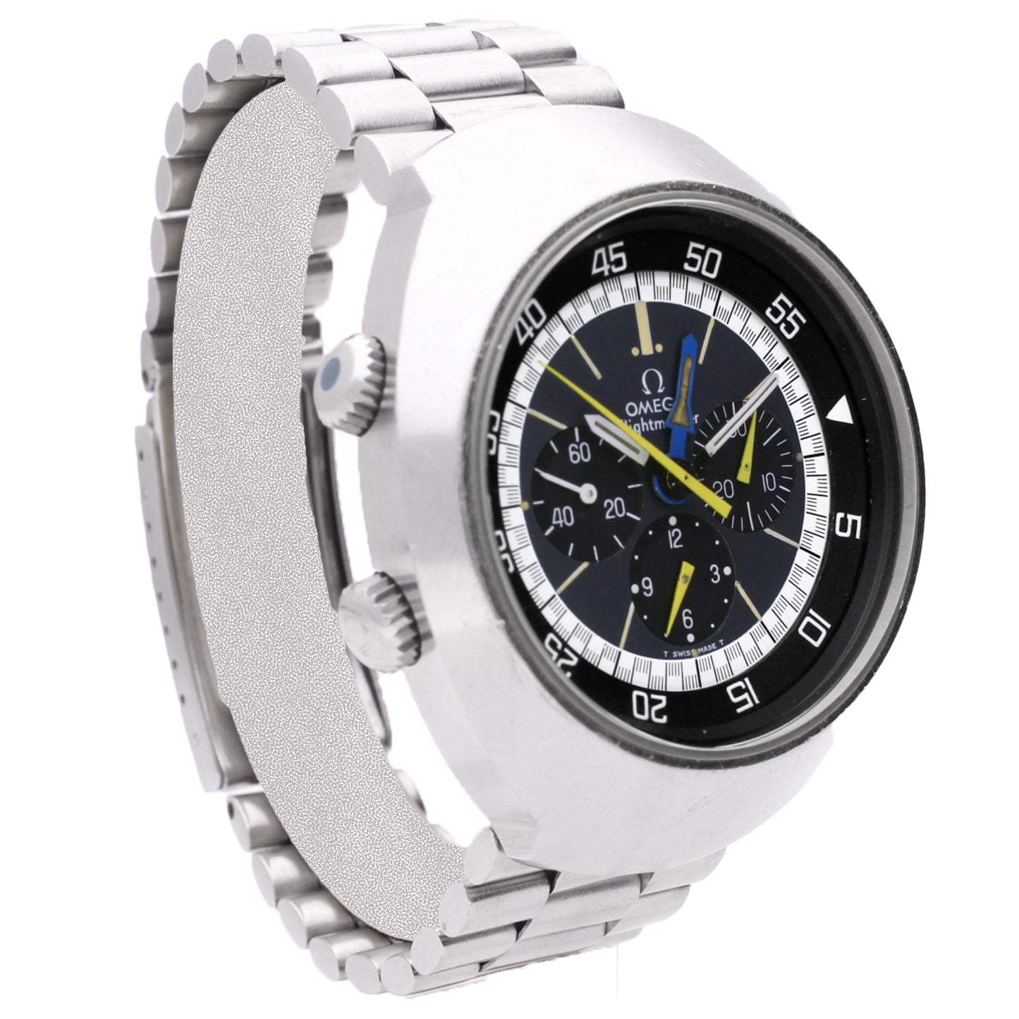 Stainless steel OMEGA 2nd Generation 'Flightmaster' chronograph wristwatch. Made 1976