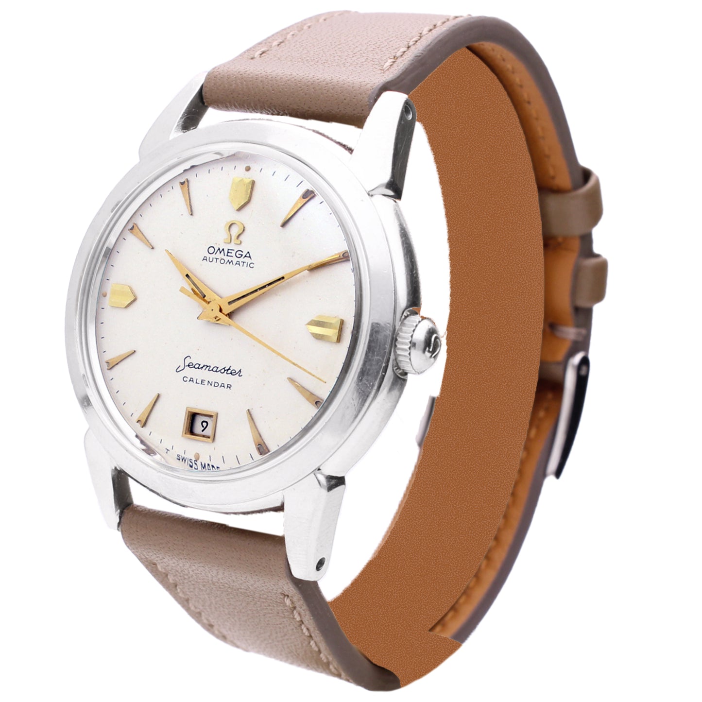 Stainless steel OMEGA Seamaster CALENDAR automatic wristwatch. Made 1953