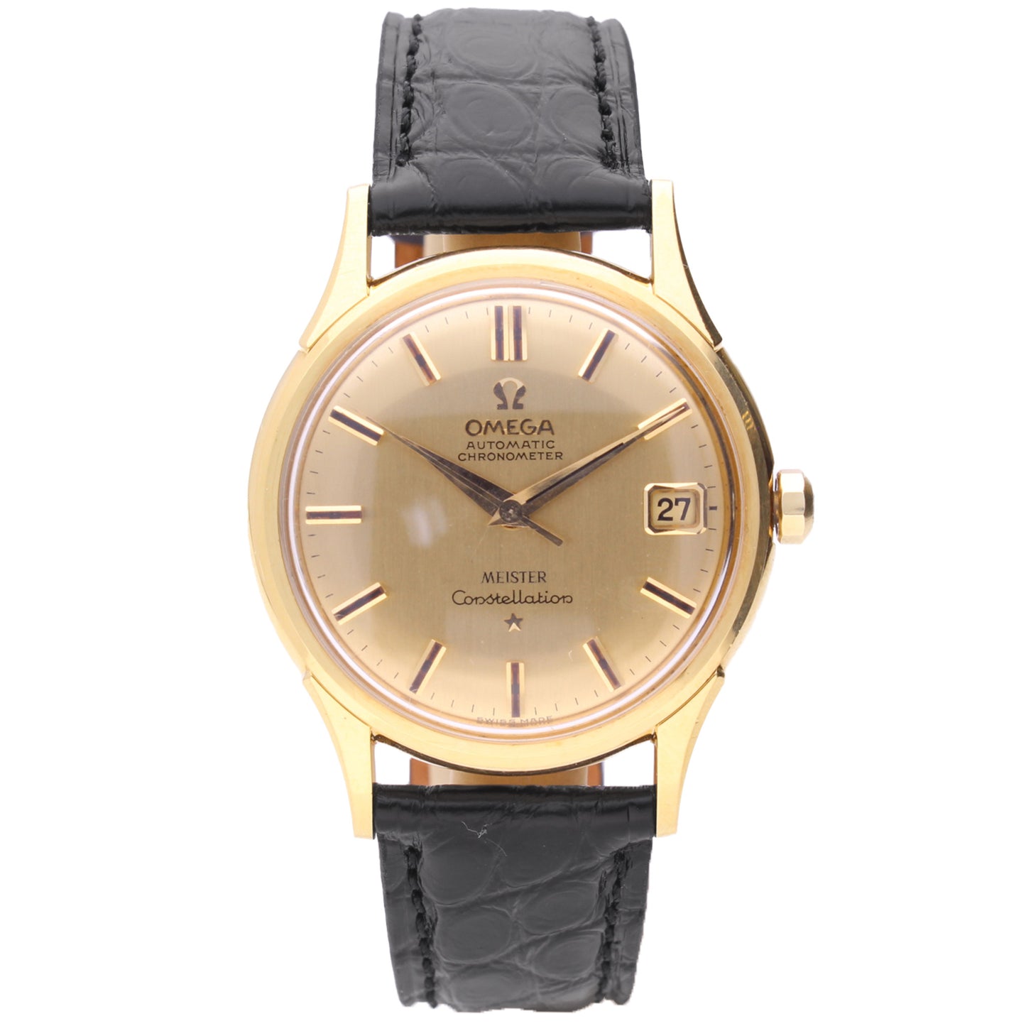 18ct yellow gold OMEGA Constellation automatic chronometer wristwatch retailed by Meister. Made 1961