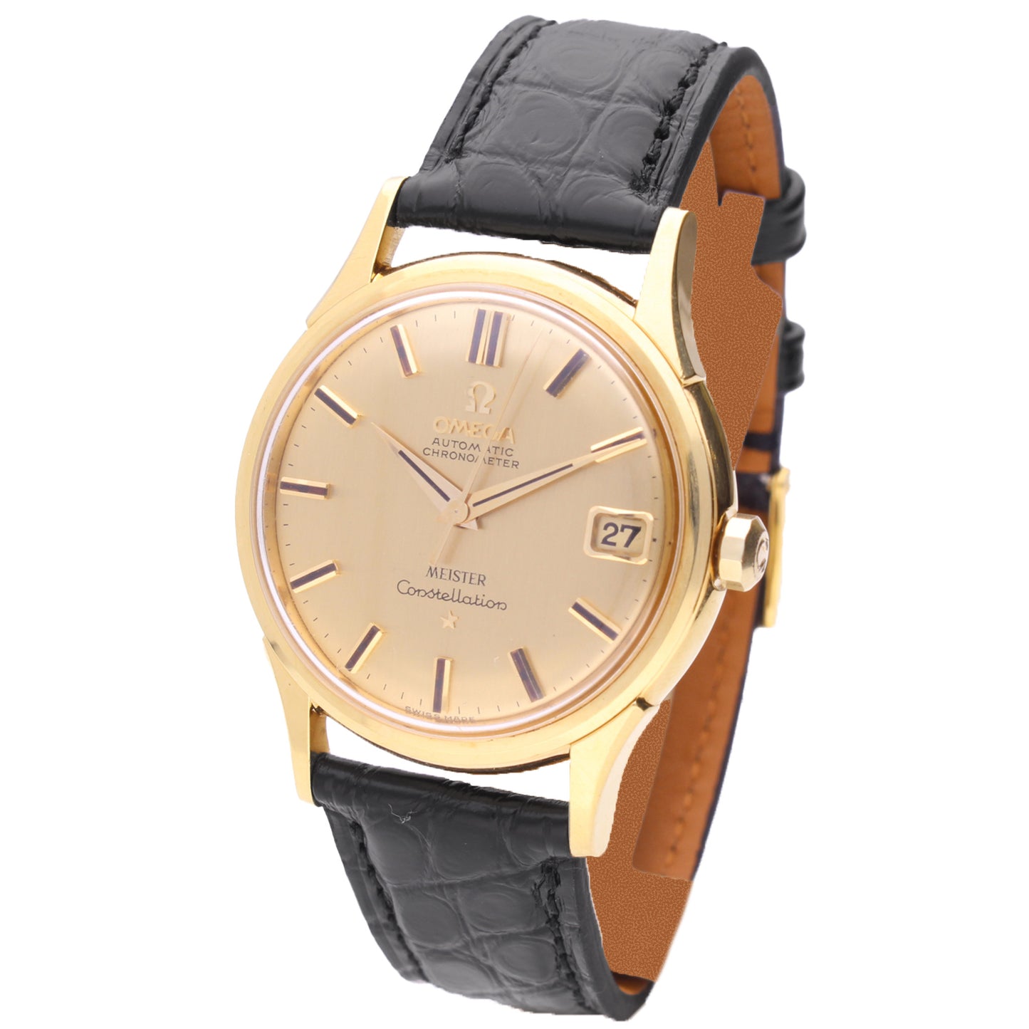 18ct yellow gold OMEGA Constellation automatic chronometer wristwatch retailed by Meister. Made 1961