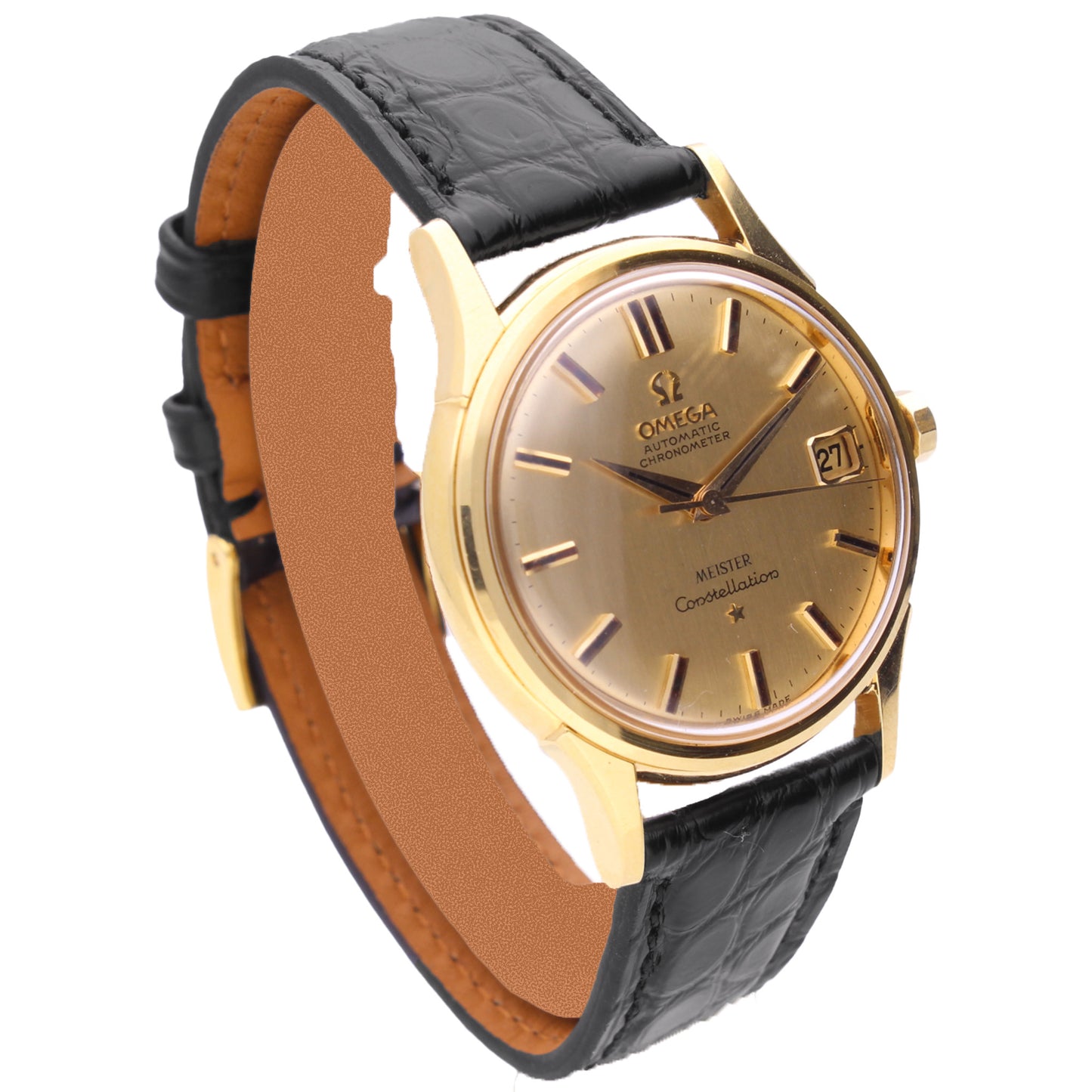 18ct yellow gold OMEGA Constellation automatic chronometer wristwatch retailed by Meister. Made 1961