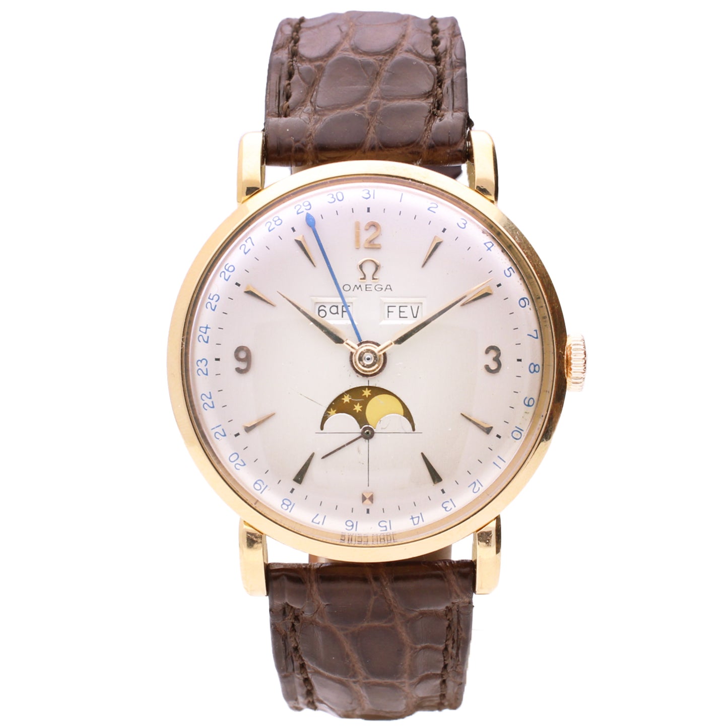 18ct yellow gold OMEGA Cosmic Triple Date Calendar wristwatch. Made 1955