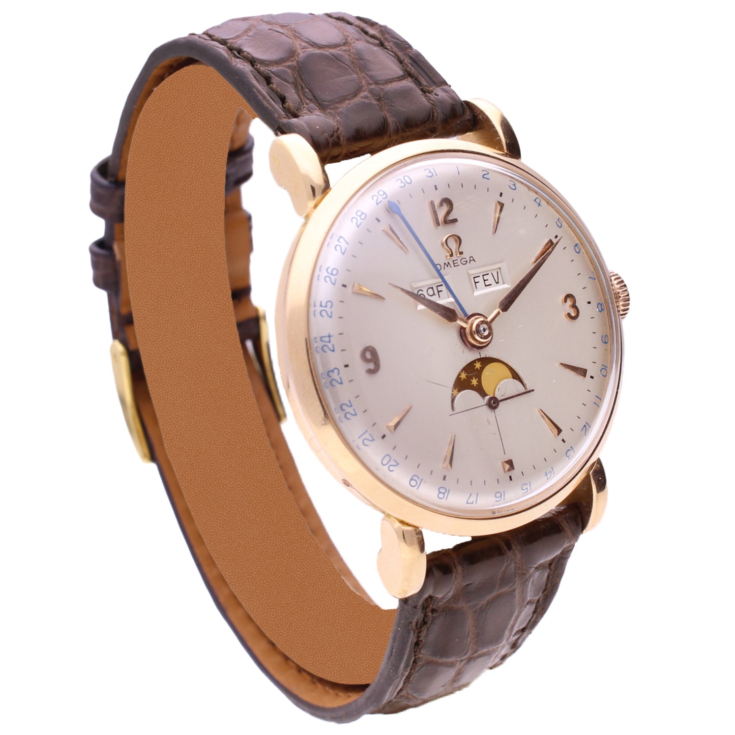 18ct yellow gold OMEGA Cosmic Triple Date Calendar wristwatch. Made 1955