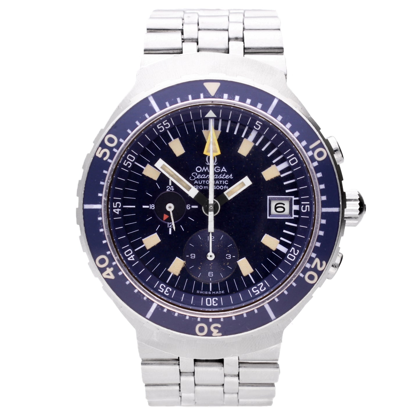 Stainless steel OMEGA Seamaster 'Big Blue' chronograph wristwatch. Made 1974