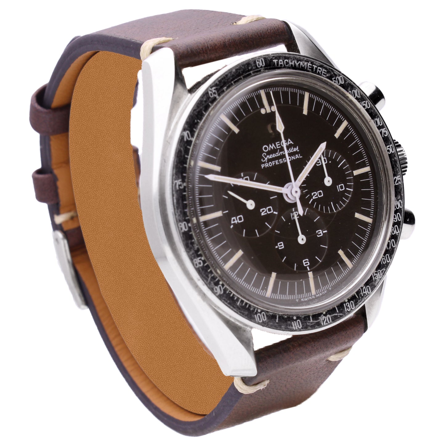 Stainless steel OMEGA ref. 145.012 Speedmaster Professional chronograph wristwatch. Made 1968