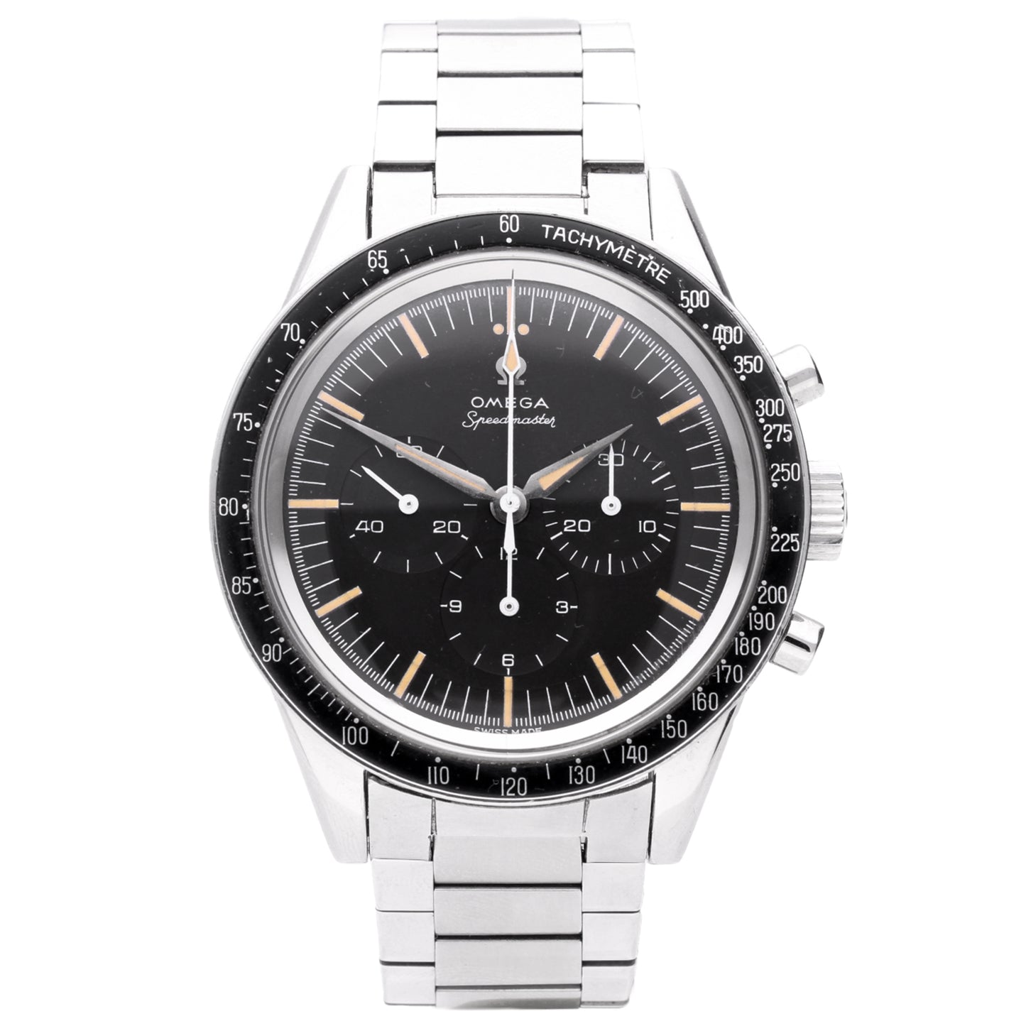 Stainless steel OMEGA Speedmaster ref. 105.002 chronograph wristwatch. Made 1963
