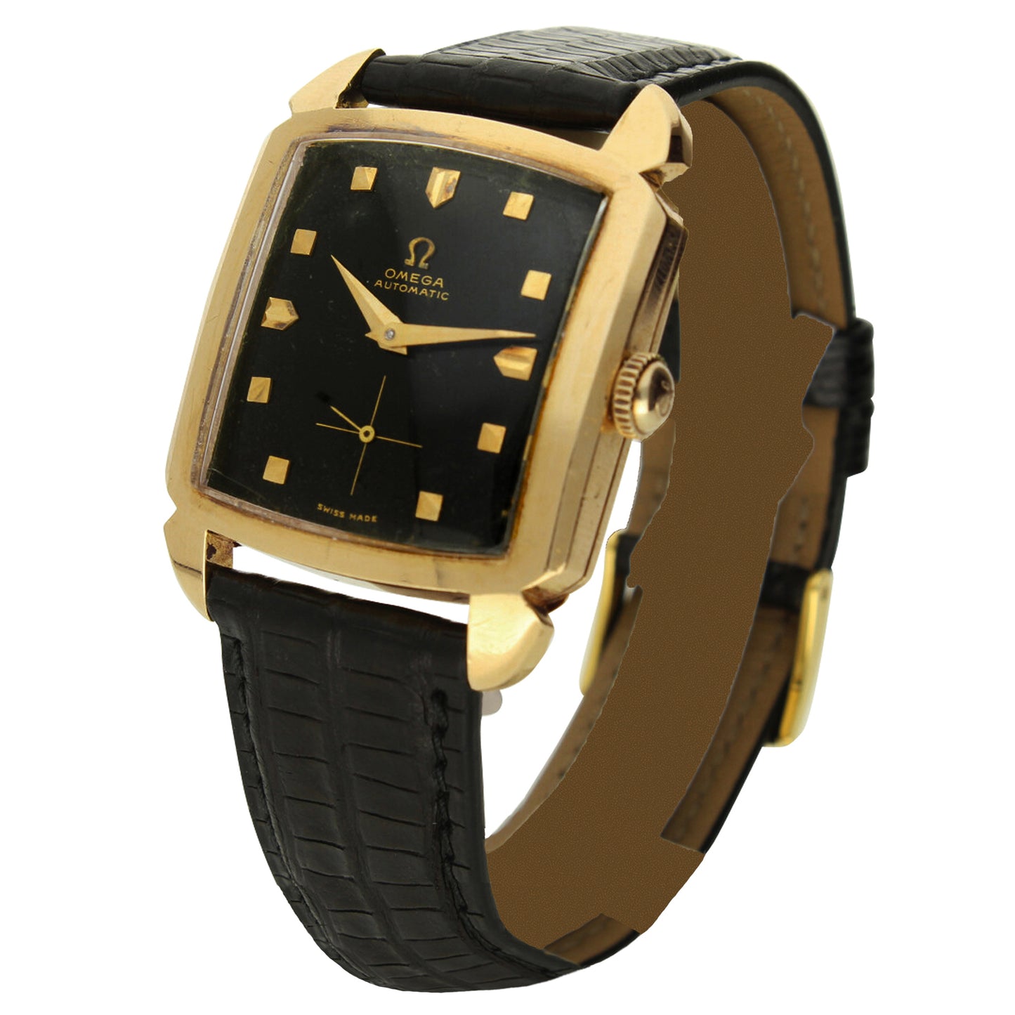 18ct yellow gold OMEGA Carré bumper automatic wristwatch. Made 1952