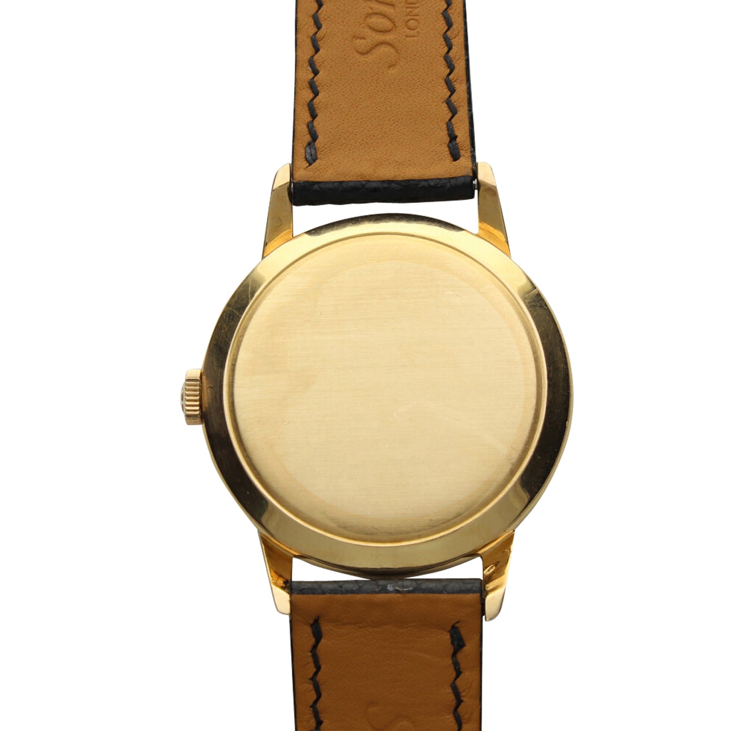 18ct yellow gold OMEGA black dial dress wristwatch. Made 1955