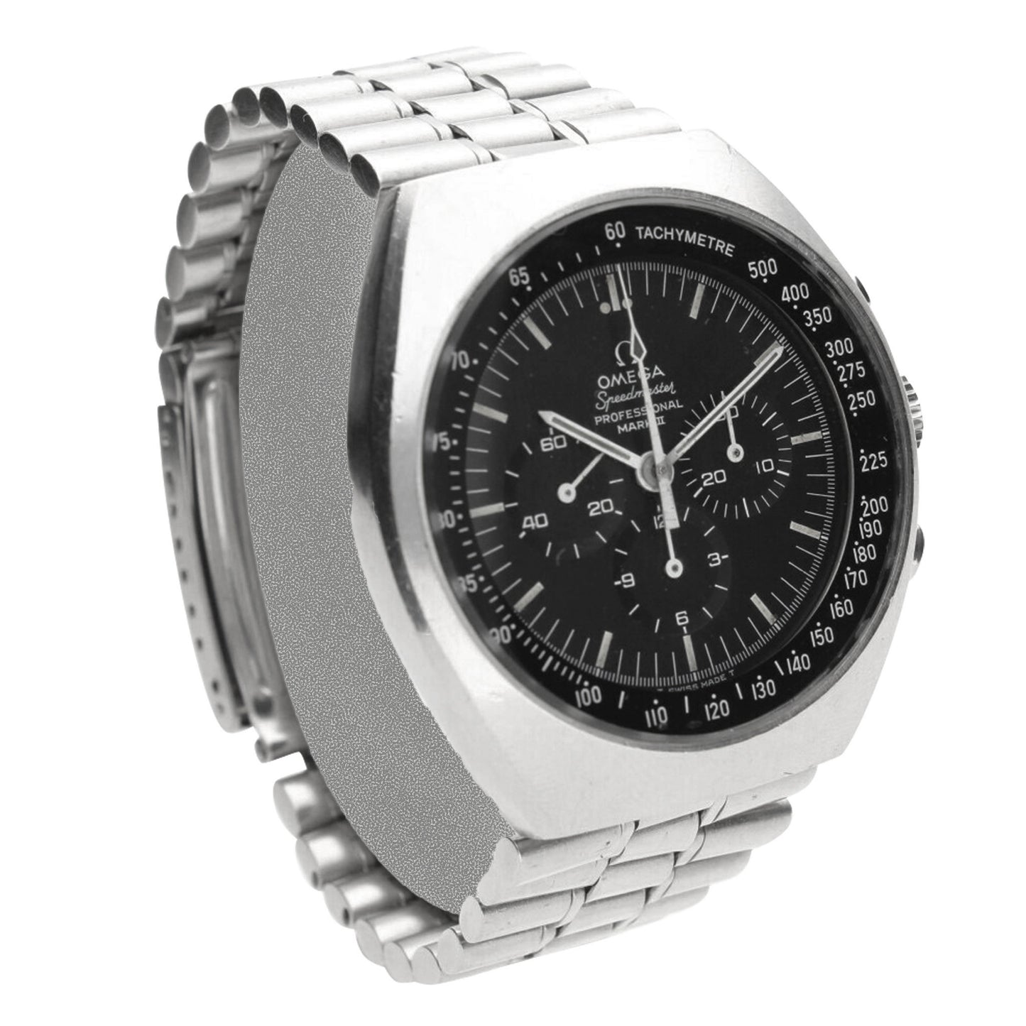 Stainless steel OMEGA Speedmaster Mark II chronograph wristwatch. Made 1970